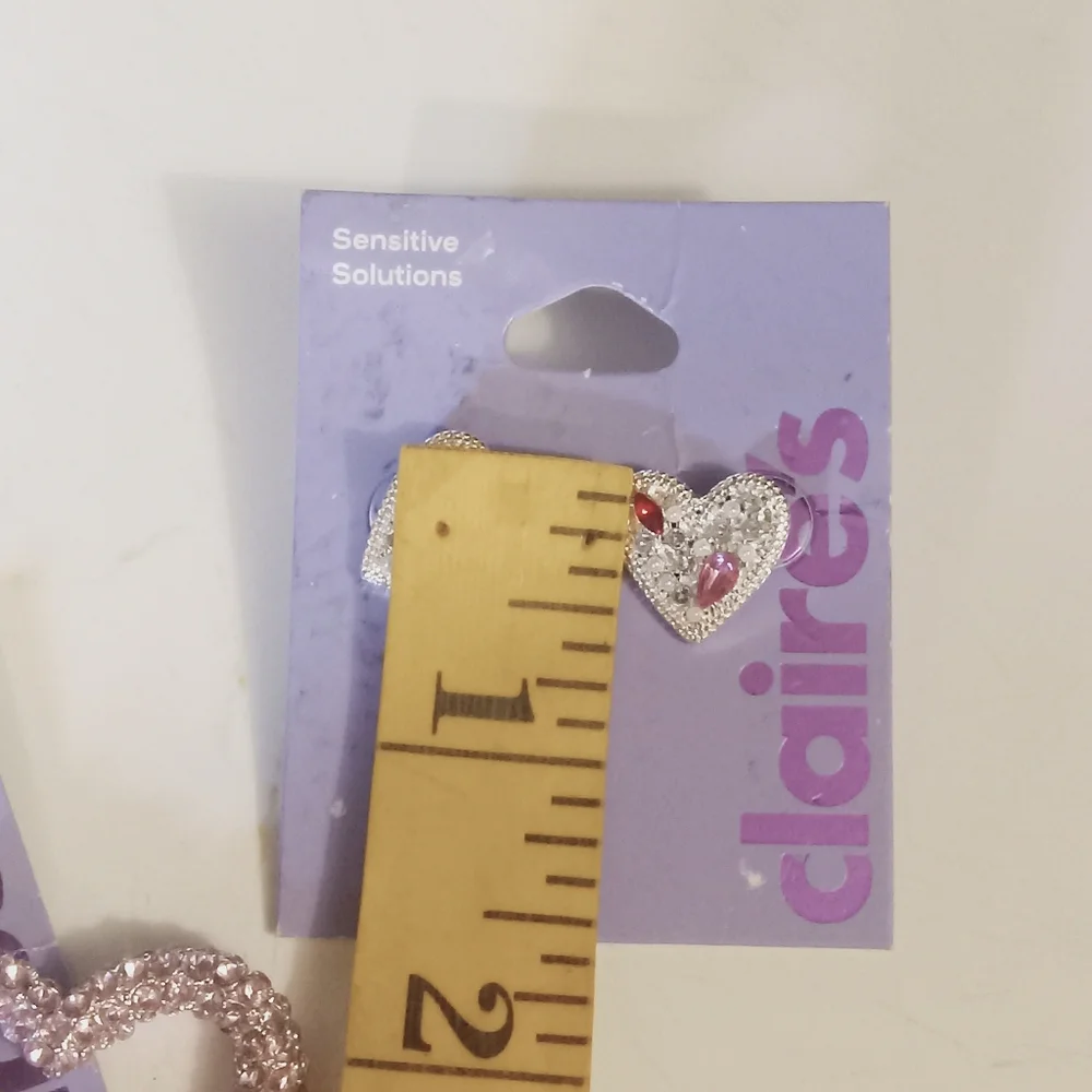 Lot Of 3 Claires Pierced Earrings Sensitive Solutions Silvertone Hearts & Studs